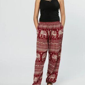 AIM Red Elephant Print Lightweight Yoga Pajama Harem Pants